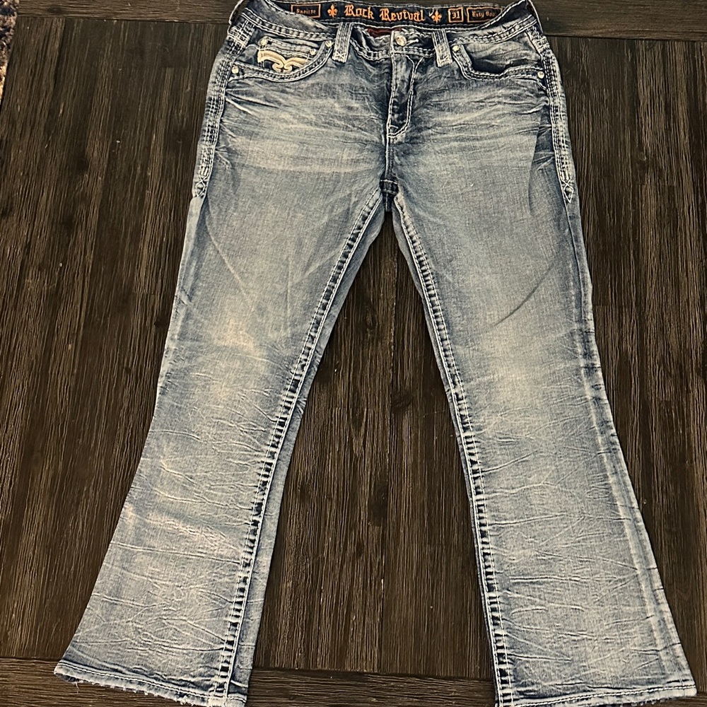 Rock Revival Women's Distressed Blue Flare Jeans